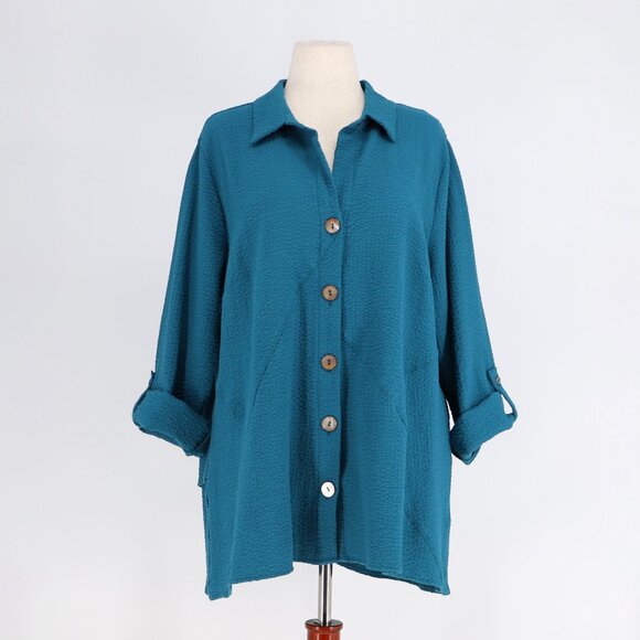 Soft Surroundings Tops - SOFT SURROUNDINGS Marianna Crinkle Tunic Top in Teal Blue Size 1X